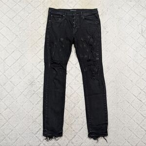 Purple Brand Jeans Mens 34 Black P001 Oil Spill Low Rise Skinny Stretch Denim